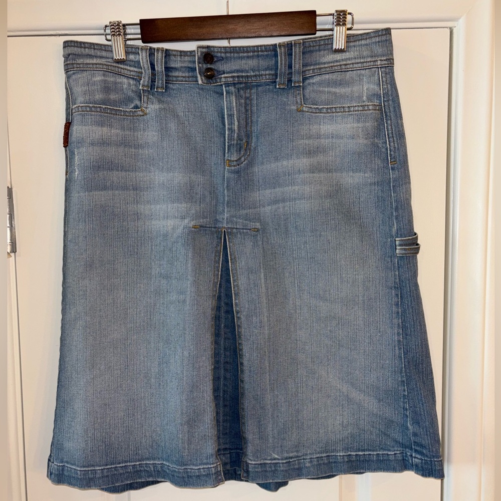 Y2K Knee Length Denim Utility Skirt With Kick Pleat 7 For All Mankind